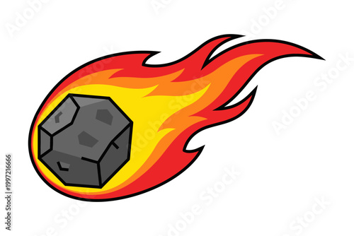 Flaming Meteor or Asteroid Falling Through Space