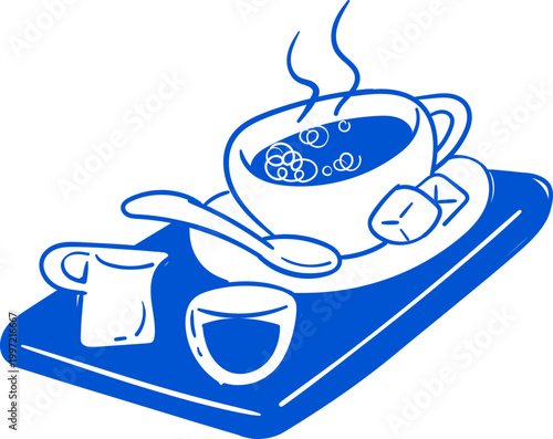 espresso serve tray doodle hand-drawn line art illustration