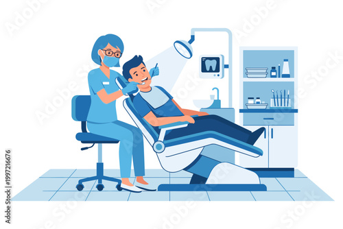 Dentist Examining Male Patient in Modern Dental Office