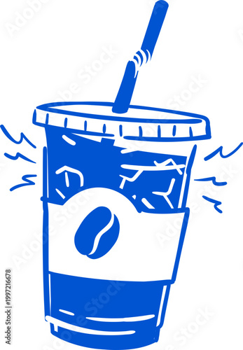 iced coffee take away doodle handdrawn line art illustration