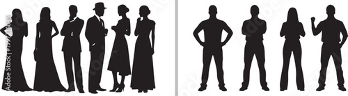 Set of formal and casual men and women silhouettes isolated on white background vector illustration