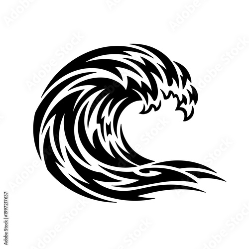 Abstract Ocean Wave Illustration in Tribal Style