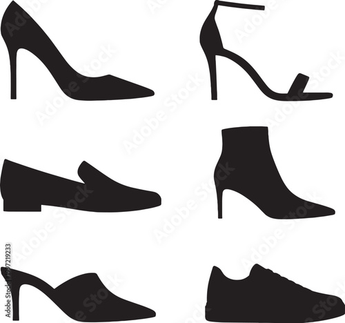 Luxury Footwear Silhouettes Set Pump Sandal Loafer Ankle Boot Mule Sneaker Vector Bundle