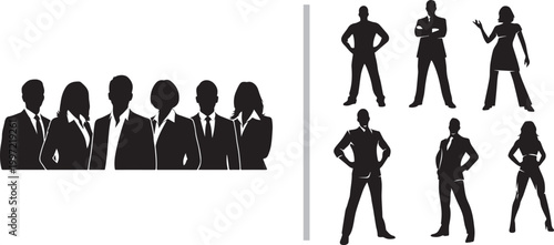 Business people silhouettes set with professional team and individual figures isolated on white background vector