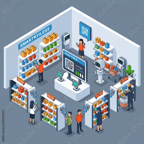 Smartless checkout supermarket shopping experience.