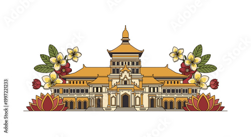 Buddhist temple with flowers.