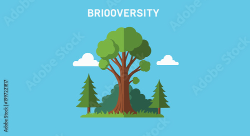 Large Tree With Green Leaves Standing.