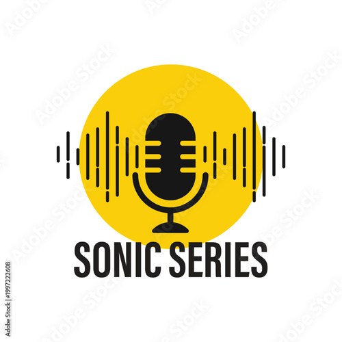 sonic series icon logo design yellow round background mic vector