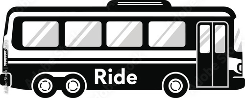 Black and white icon of a bus with the word "Ride" on its side