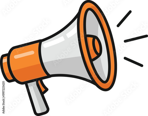 Orange and White Megaphone Icon with Sound Waves, Announcement Symbol