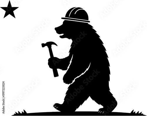 California Bear Construction Worker Silhouette Vector