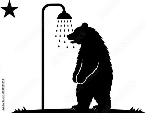 California Bear Showering Silhouette Vector