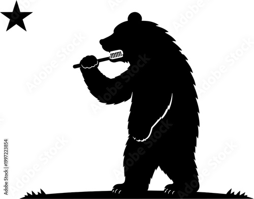 California Bear Brushing Teeth Silhouette Vector