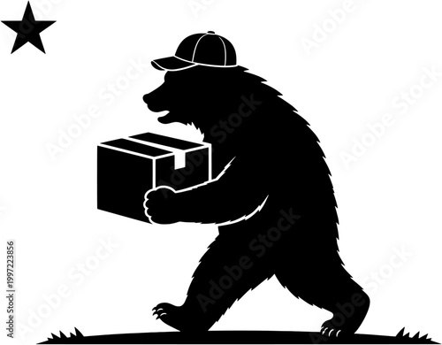California Bear Postman Delivering Mail Silhouette Vector