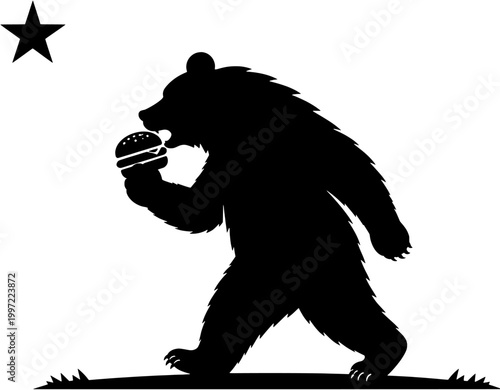 California Bear Eating Burger Silhouette VectorCalifornia Bear Eating Burger Silhouette Vector