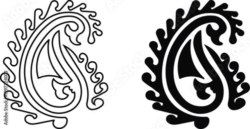 Abstract tribal floral tattoo design with swirling decorative patterns and elegant vintage style elements