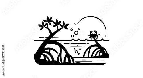 Black silhouette of sea creatures.