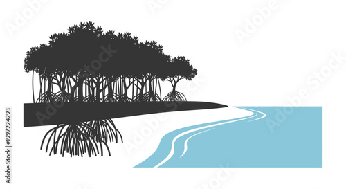 Black silhouette of tropical trees.