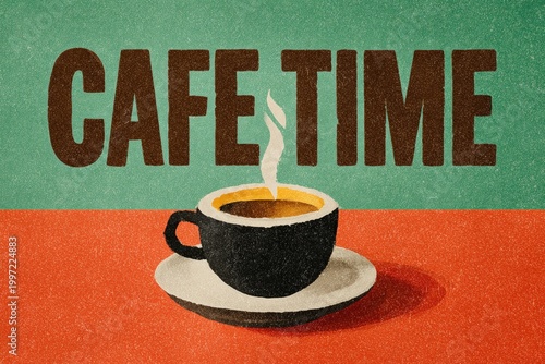 Cafe Time: A rustic graphic art piece that captures the essence of a tranquil cafe experience, with a freshly brewed coffee in a ceramic cup.