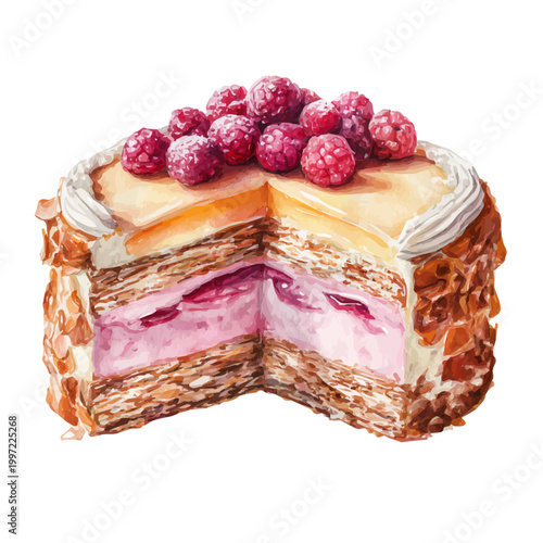 Watercolor Torte vector, artistic painting style, high-resolution illustration on a pure white background.