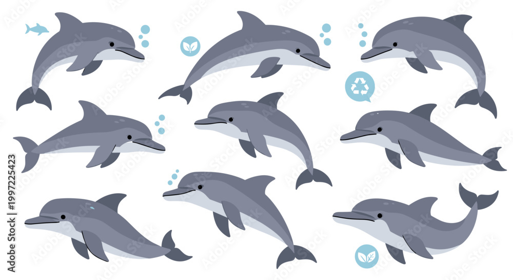 Naklejka premium Group of dolphins swimming together.