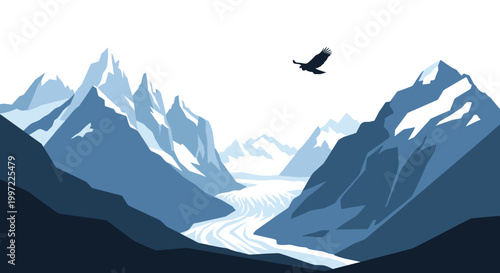 Snowy mountain range landscape view.