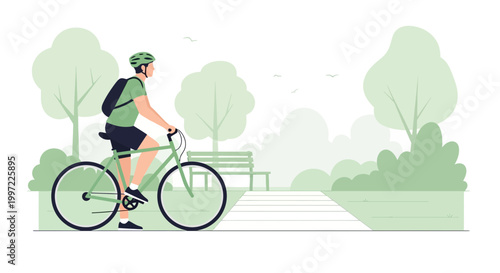 Man cycling in a park, healthy lifestyle, outdoor recreation, green nature, summer day