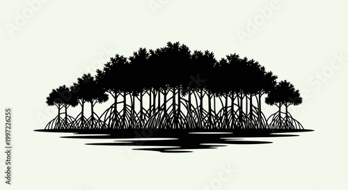 Black silhouette of mangrove trees.
