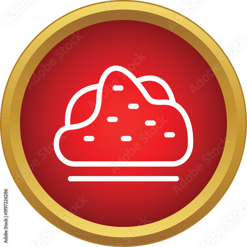 White outlined cumulus cloud with rain drops inside red circle