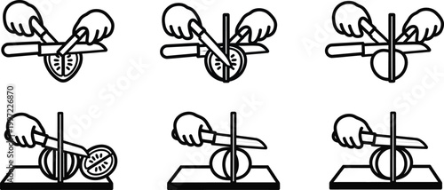 Step-by-step guide to slicing tomatoes with a knife on a cutting board