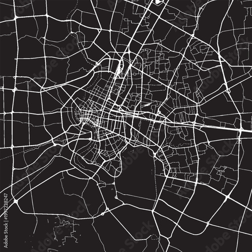 Bangkok Thailand Vector Map, Detailed City Street Map Black and White Minimalist Line Art