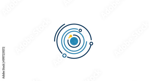 Blue and yellow circular graphic design.