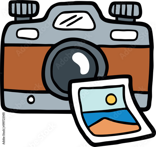 Camera with Photo Print Icon in Flat Style