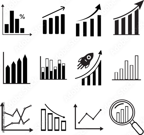 Modern Business Growth Charts and Analytics Icons Collection for Data Visualization.