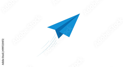 Blue paper airplane in flight.