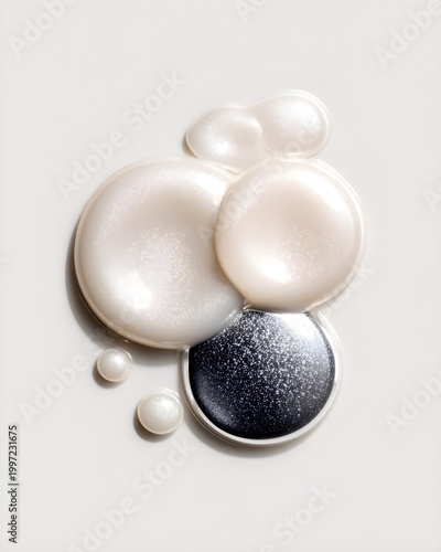 Luxury skincare scene with dark pearl layers and controlled specular highlights, premium editorial aesthetic, isolated on white background 