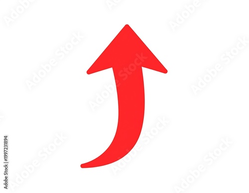 Red upward curved arrow on white background