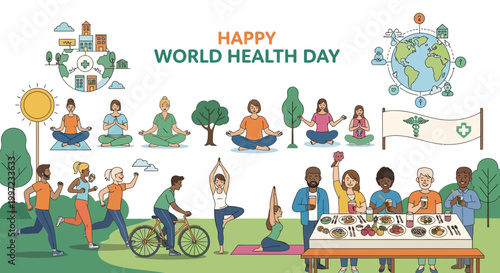 Celebrating Global Health Day with Diverse Communities Embracing Healthy Lifestyles, Wellness Practices, and Sustainable Living for a Better Future