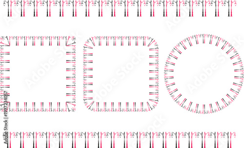 Set of decorative frames and borders made of street lamps