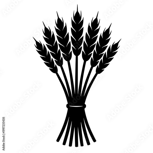 Sheaf of wheat symbol black silhouette on white background 
