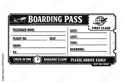 Vintage-style boarding pass template for travel and transportation