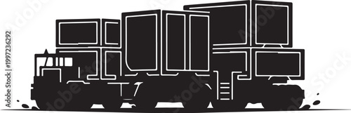 Black truck, cargo truck, delivery truck, silhouette, vector illustration, transportation, logistics