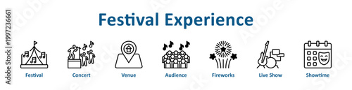 Festival Experience web icon banner with line art style