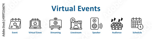 Virtual Events web icon banner with line art style