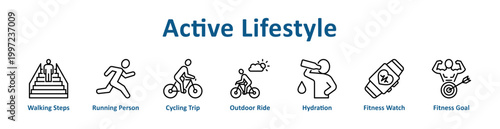 Active Lifestyle web icon banner with line art style