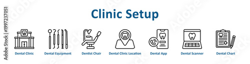 Clinic Setup web icon banner with line art style