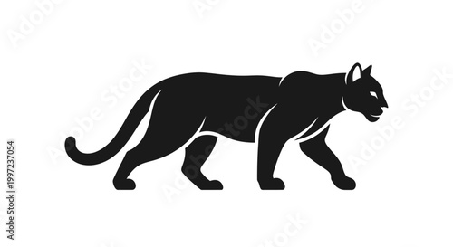 Black Panther Walking Silhouette Side View.