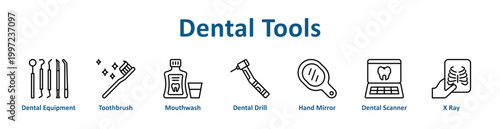 Dental Tools web icon banner with line art style