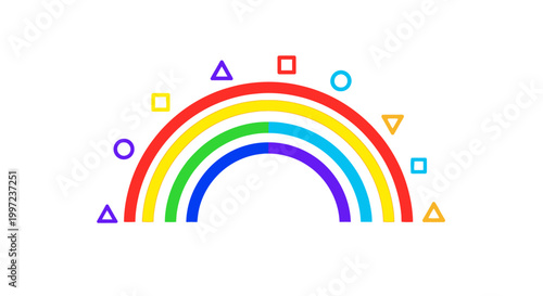 Colorful Rainbow with Geometric Shapes.