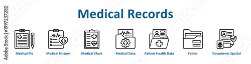 Medical Records web icon banner with line art style
